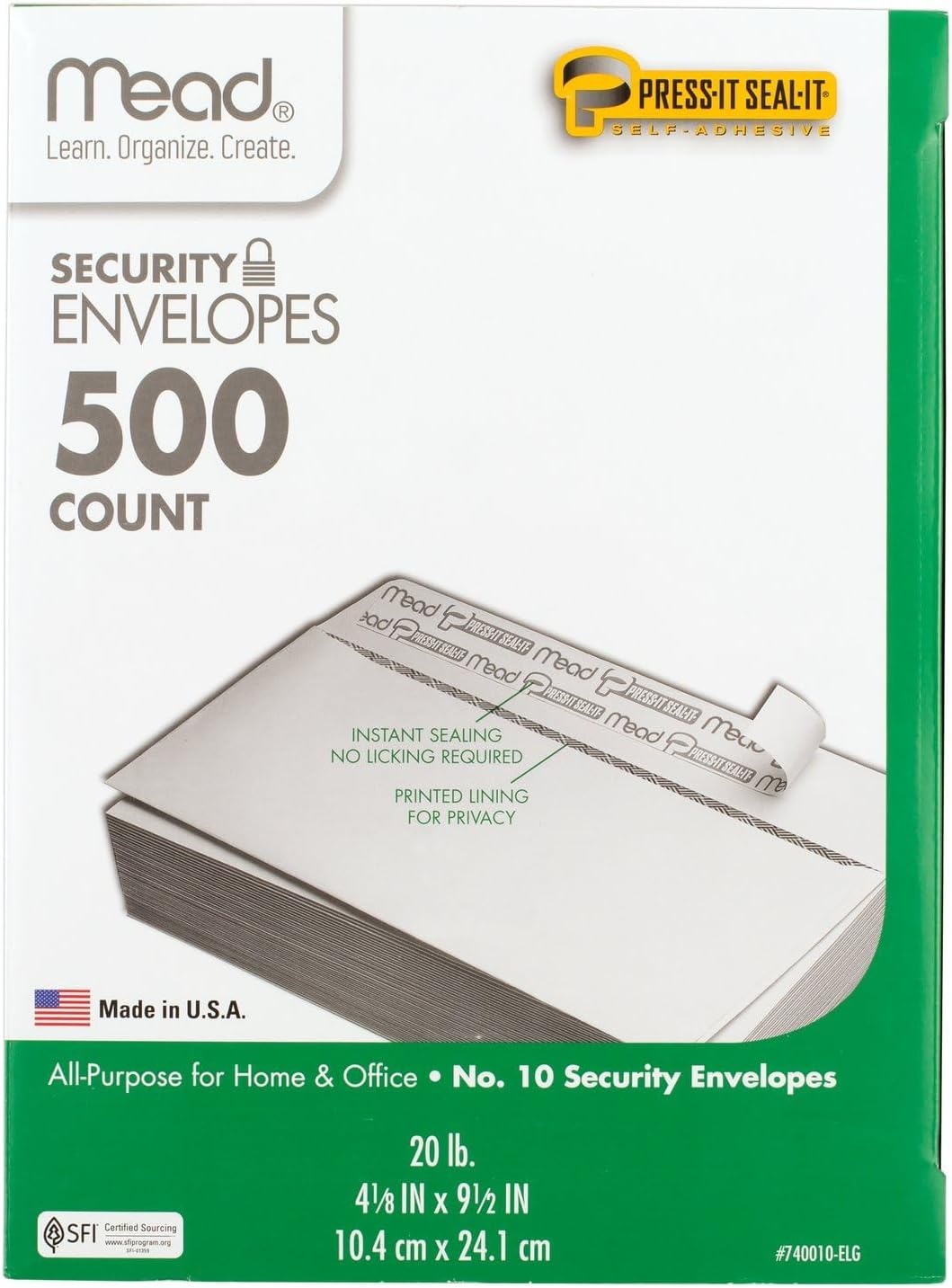 image:imageMead 10 Security Business Envelopes Letter Size 418 x 912 Peel and Seal Privacy Lined NoWindow PressIt SealIt SelfAdhesive for Home amp Office Mailing 200 Count 74202010 418 x 912 500 count