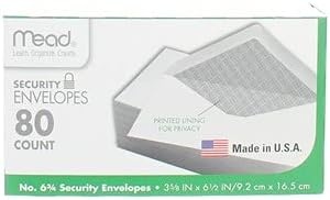 image:imageMead 634 Envelopes 358 x 612 Security Printed Lining for Privacy Gummed Closure White AllPurpose 20lb Paper Mailing Envelopes 80 Count 75212White