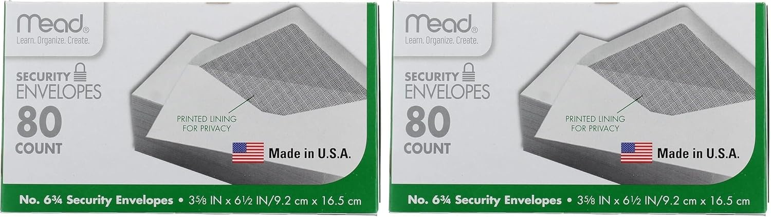 image:imageMead 634 Envelopes 358 x 612 Security Printed Lining for Privacy Gummed Closure White AllPurpose 20lb Paper Mailing Envelopes 80 Count 75212White