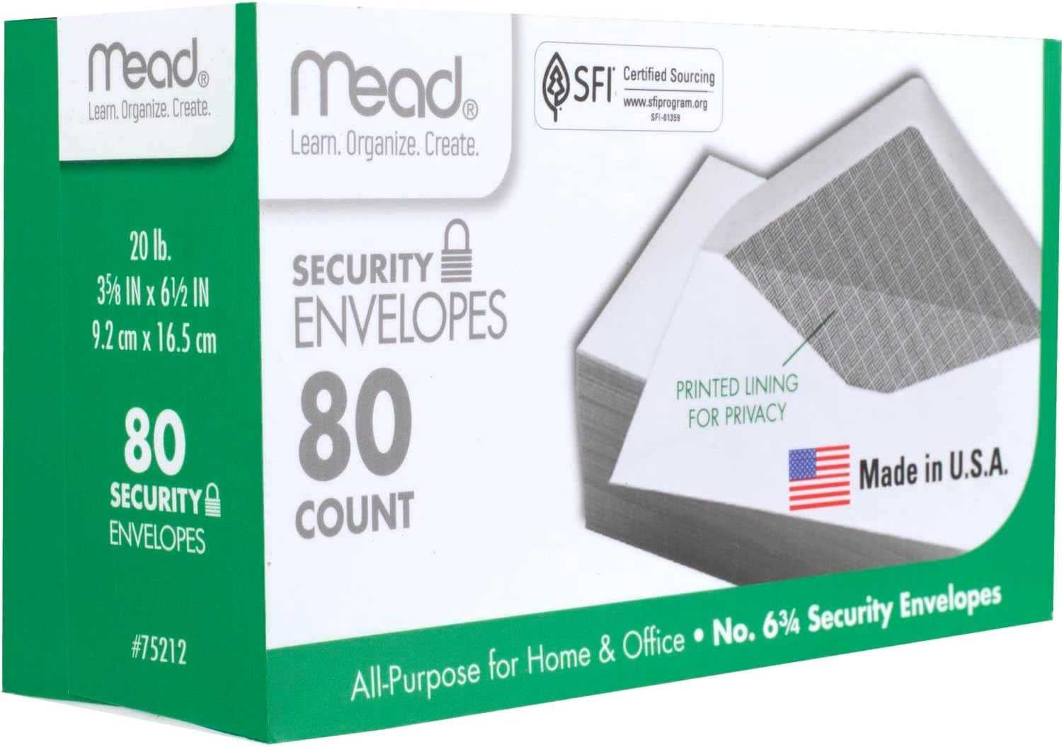 image:imageMead 634 Envelopes 358 x 612 Security Printed Lining for Privacy Gummed Closure White AllPurpose 20lb Paper Mailing Envelopes 80 Count 75212White