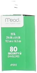 image:imageMead 634 Envelopes 358 x 612 Security Printed Lining for Privacy Gummed Closure White AllPurpose 20lb Paper Mailing Envelopes 80 Count 75212White