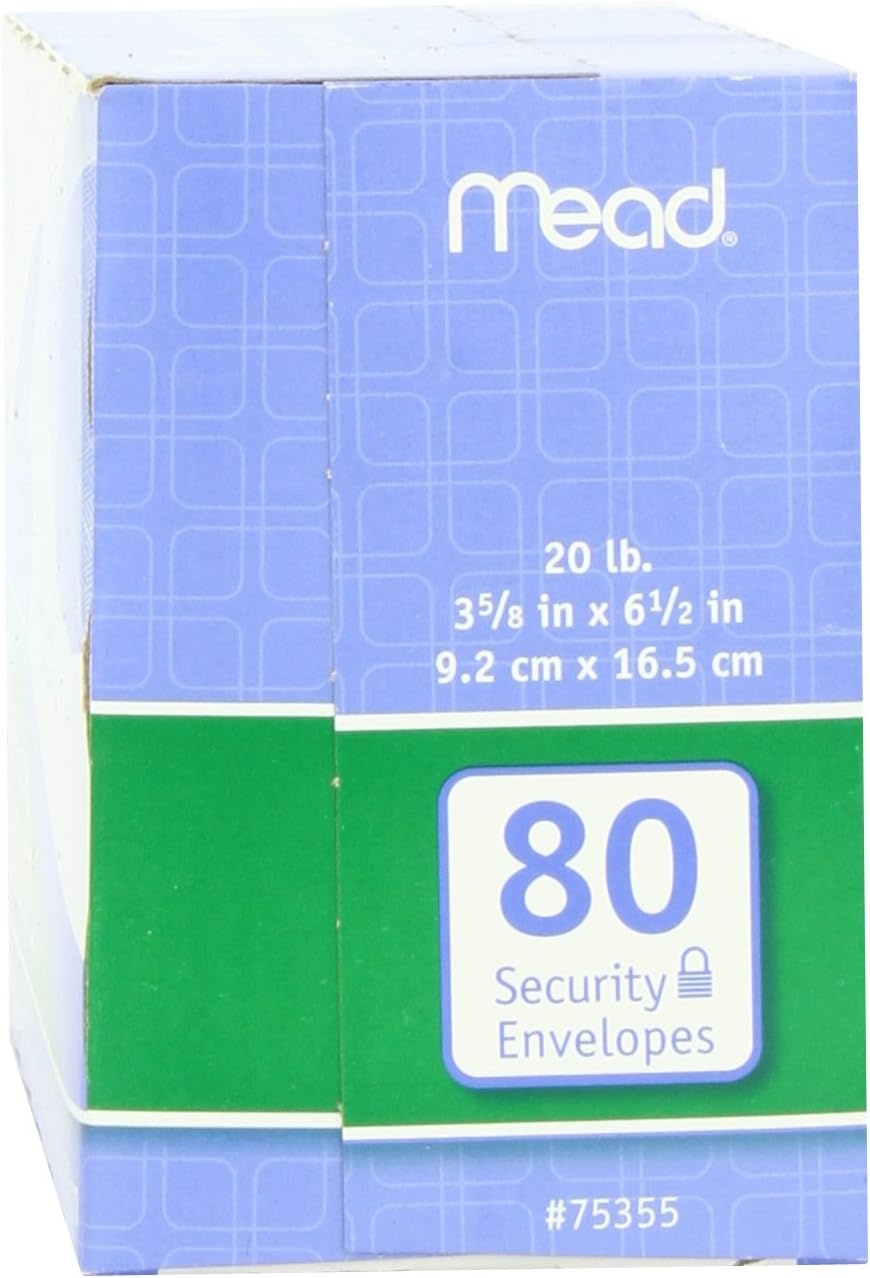 image:imageMead 634 Envelopes 358 x 612 Security Printed Lining for Privacy Gummed Closure White AllPurpose 20lb Paper Mailing Envelopes 80 Count 75212White
