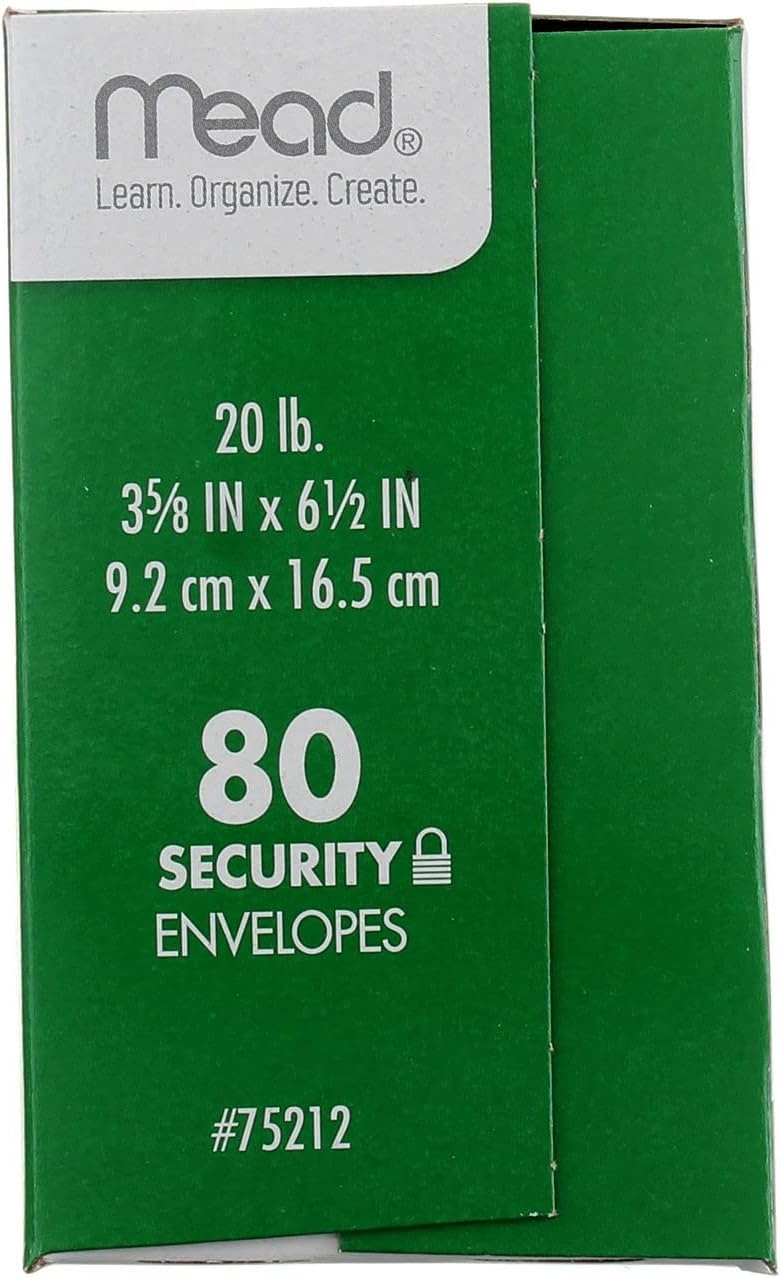 image:imageMead 634 Envelopes 358 x 612 Security Printed Lining for Privacy Gummed Closure White AllPurpose 20lb Paper Mailing Envelopes 80 Count 75212White