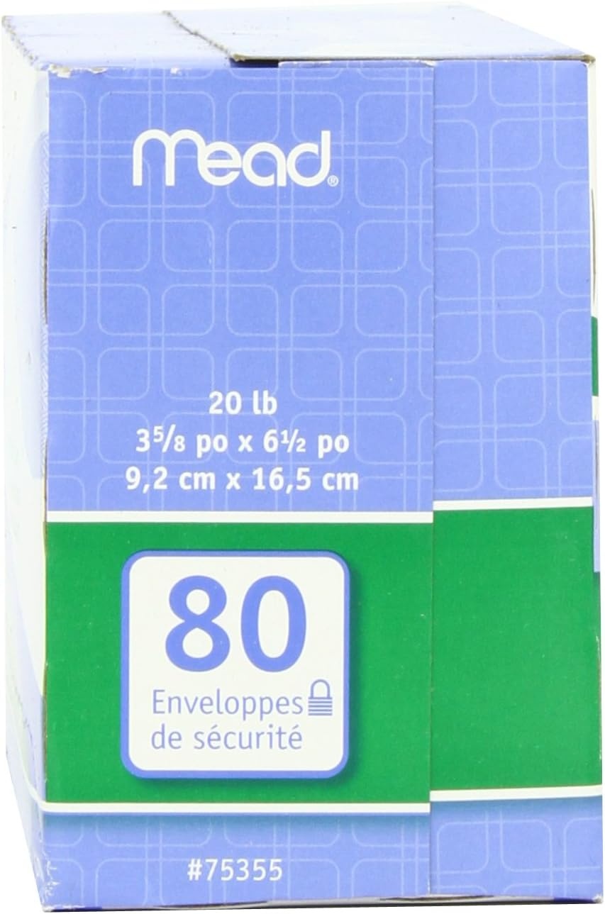 image:imageMead 634 Envelopes 358 x 612 Security Printed Lining for Privacy Gummed Closure White AllPurpose 20lb Paper Mailing Envelopes 80 Count 75212White