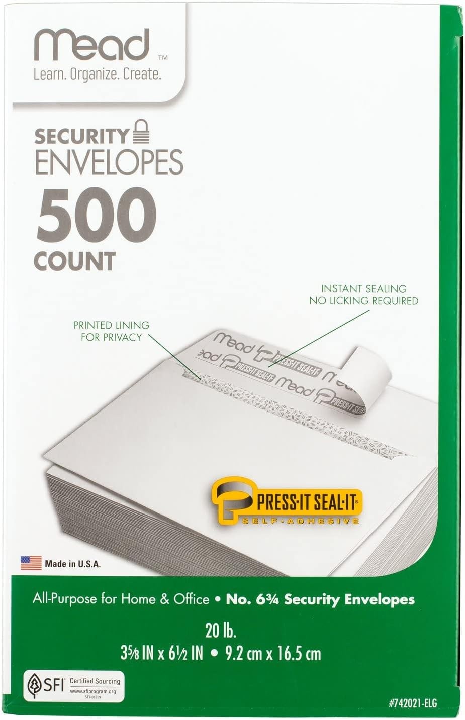 image:imageMead 634 Envelopes 358 x 612 Security Printed Lining for Privacy PressIt SealIt Self Adhesive Closure White AllPurpose 20lb Paper Mailing Envelopes 500 Count 742021Small