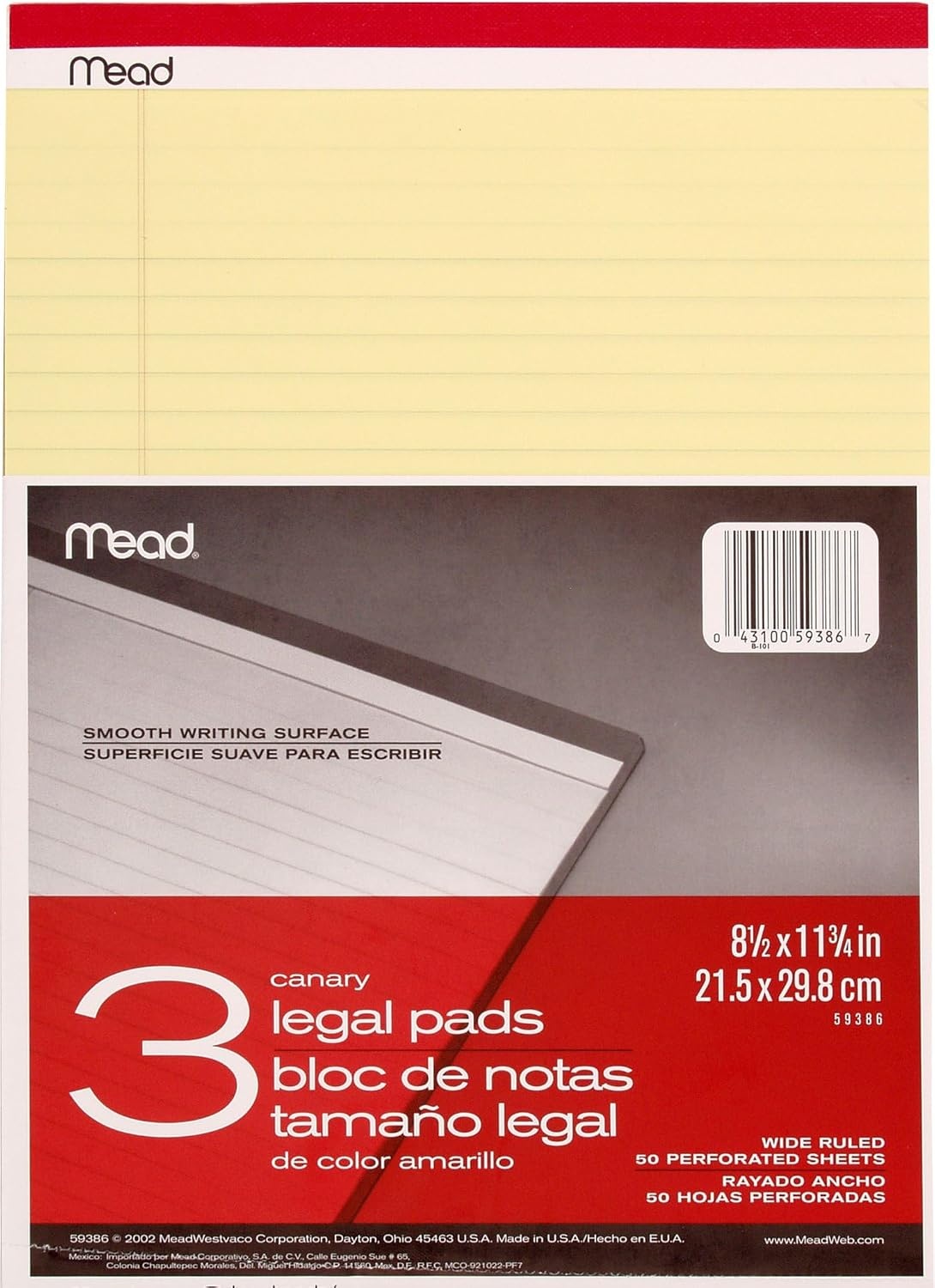 image:imageMead Canary Junior Legal Pads 5 x 8 Inch 4 Pack 50 Sheets 59382812 x 1134