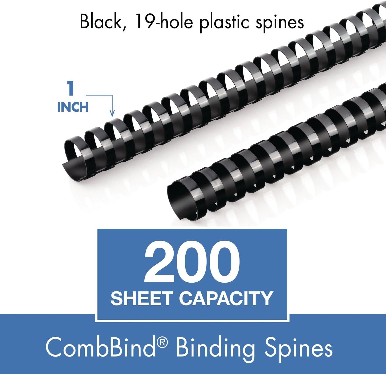 image:imageMead CombBind Binding SpinesSpiralsCoilsCombs 34 150 Sheet Capacity Black 125 Pack 40001361