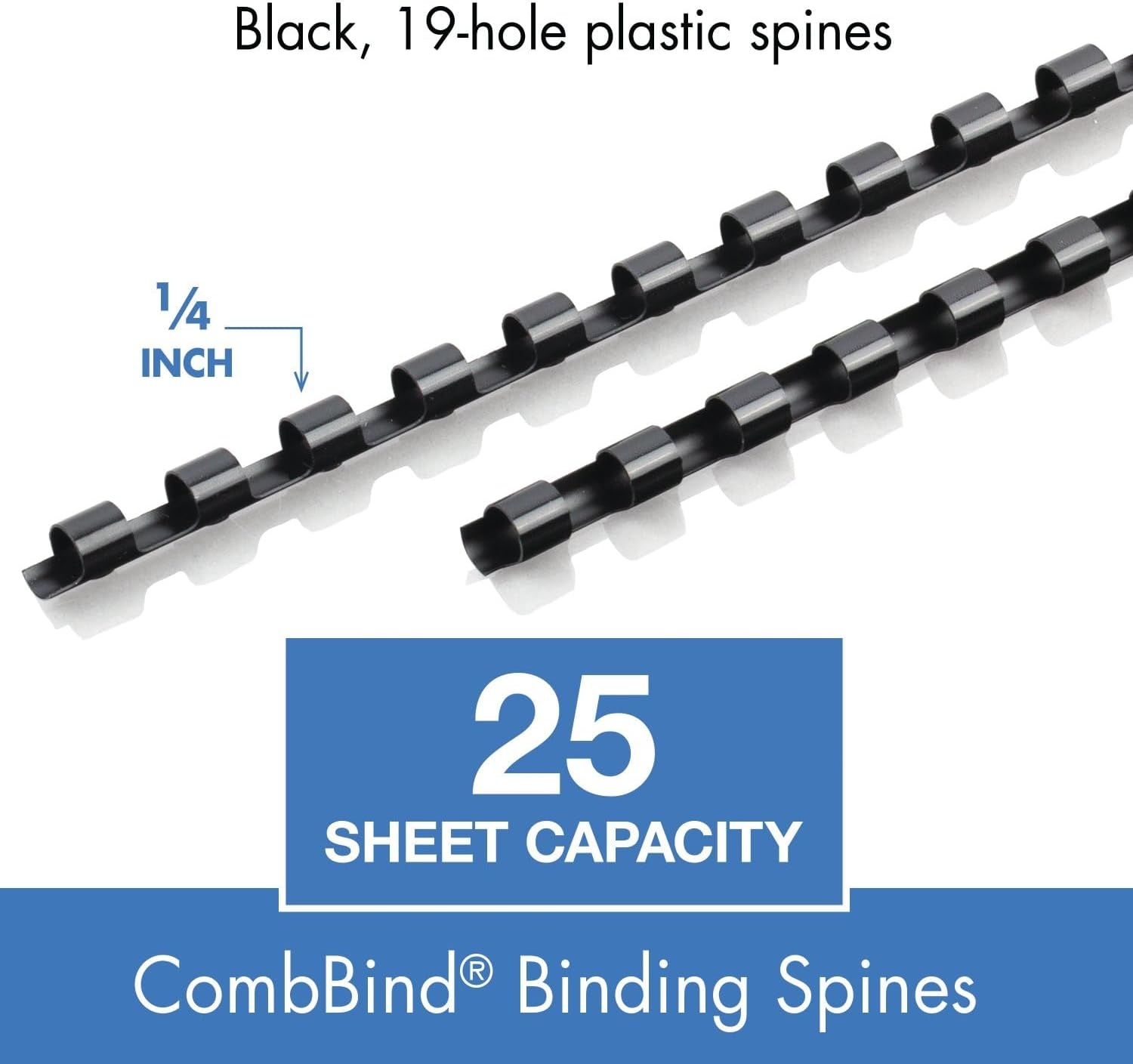 image:imageMead CombBind Binding SpinesSpiralsCoilsCombs 34 150 Sheet Capacity Black 125 Pack 400013614