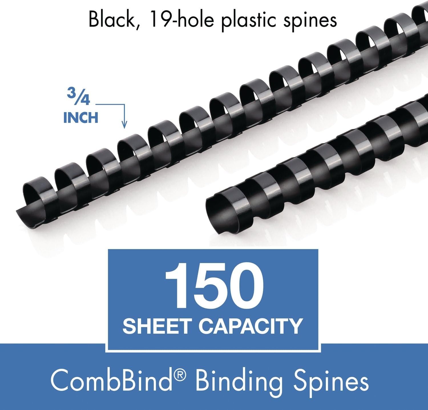 image:imageMead CombBind Binding SpinesSpiralsCoilsCombs 34 150 Sheet Capacity Black 125 Pack 400013634