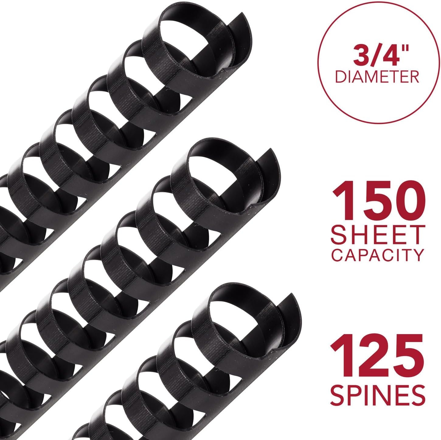 image:imageMead CombBind Binding SpinesSpiralsCoilsCombs 34 150 Sheet Capacity Black 125 Pack 400013634