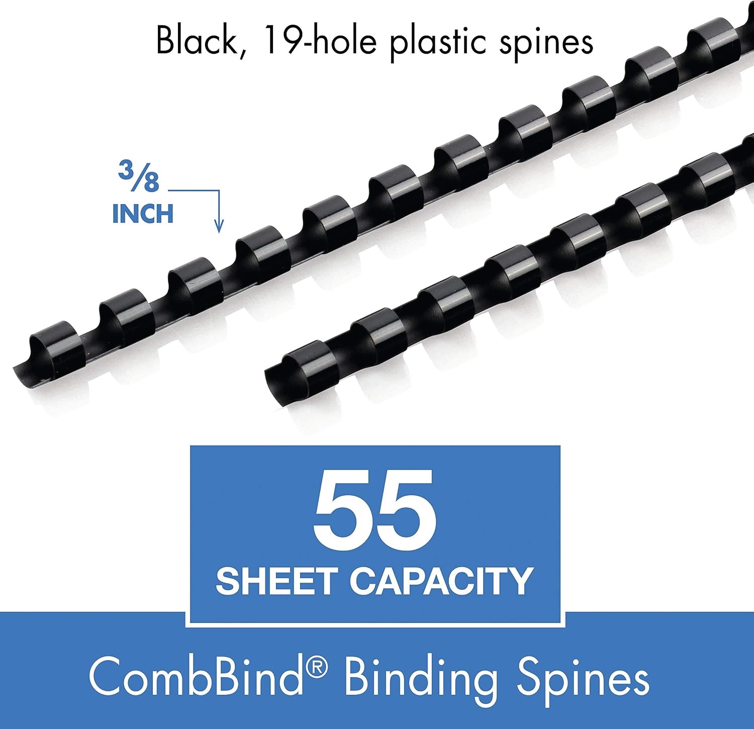 image:imageMead CombBind Binding SpinesSpiralsCoilsCombs 34 150 Sheet Capacity Black 125 Pack 400013638