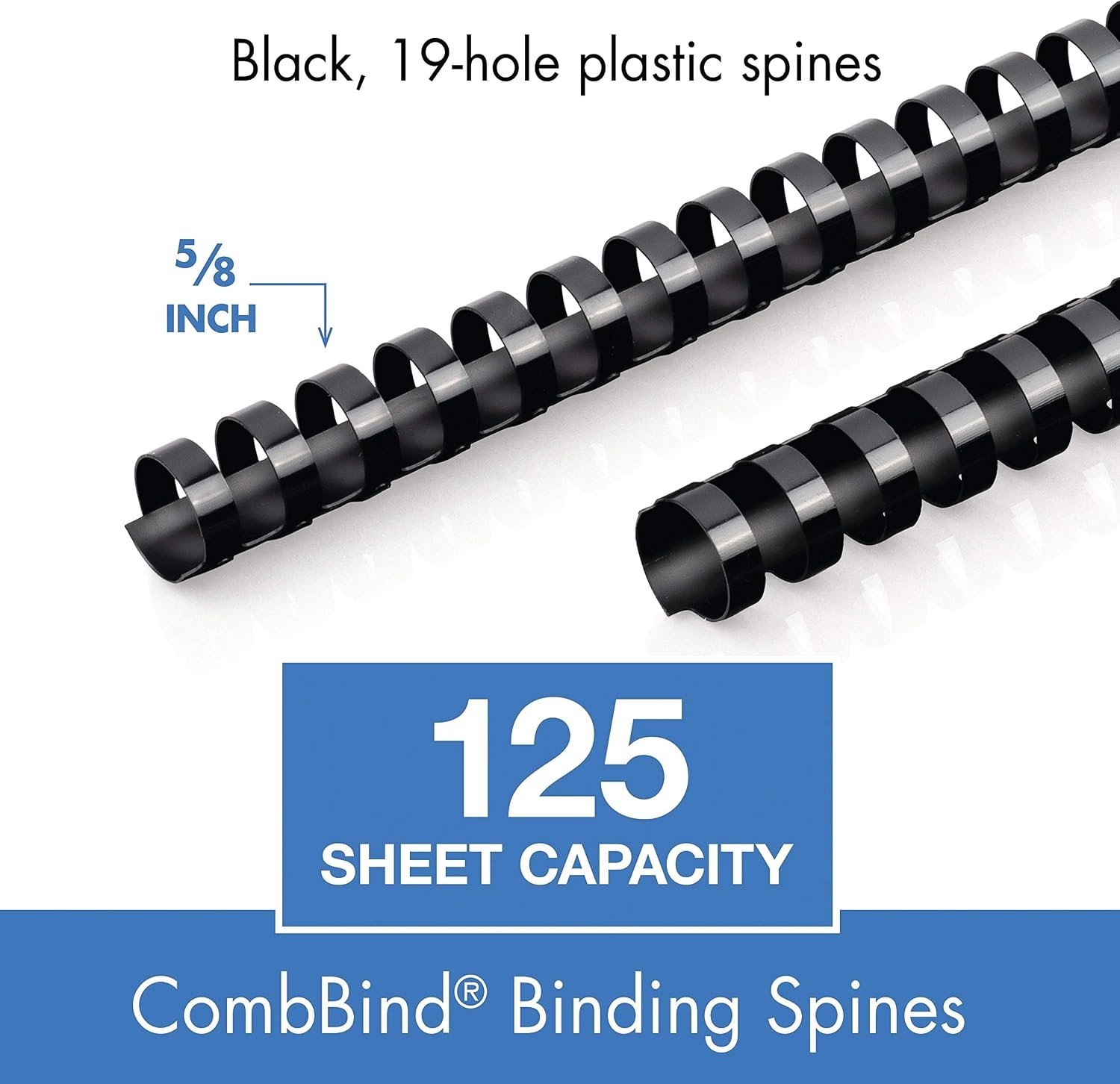 image:imageMead CombBind Binding SpinesSpiralsCoilsCombs 34 150 Sheet Capacity Black 125 Pack 400013658