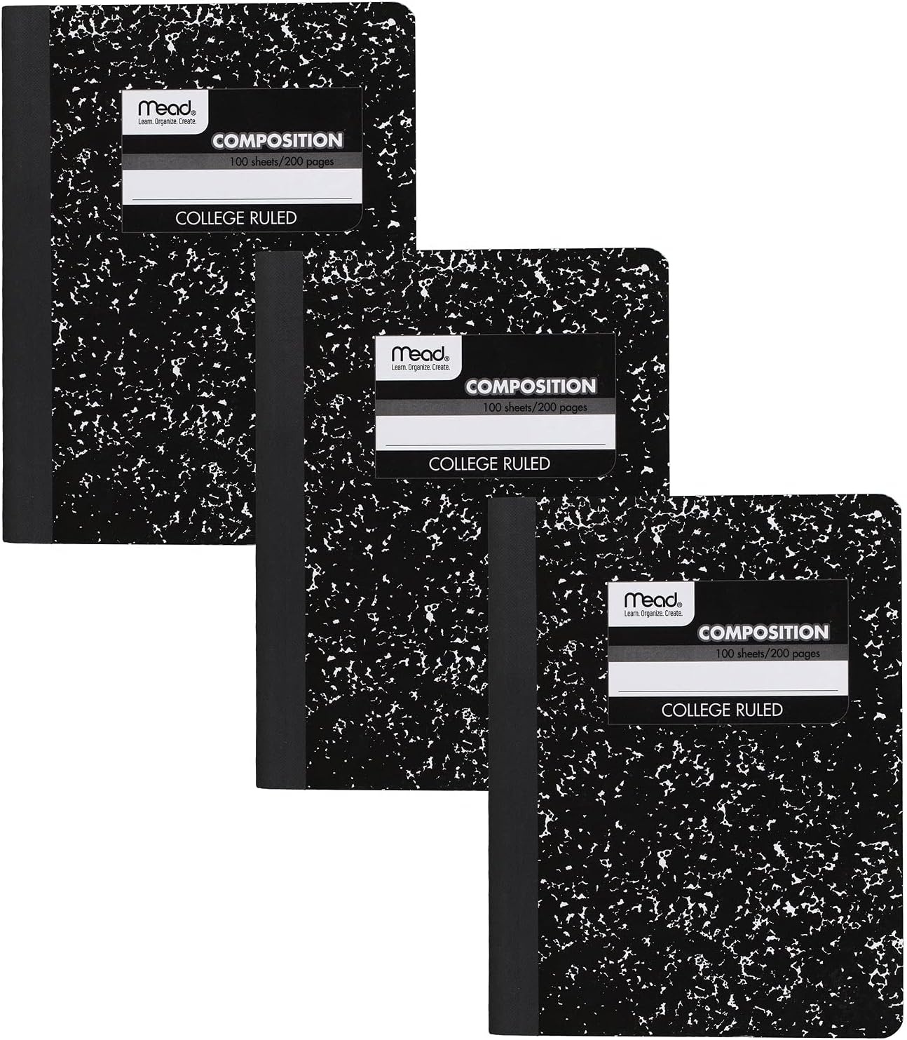 image:imageMead Composition Notebook 3 Pack College Ruled Paper 712 x 934 100 Sheets per Comp Book Black Marble 38111Black
