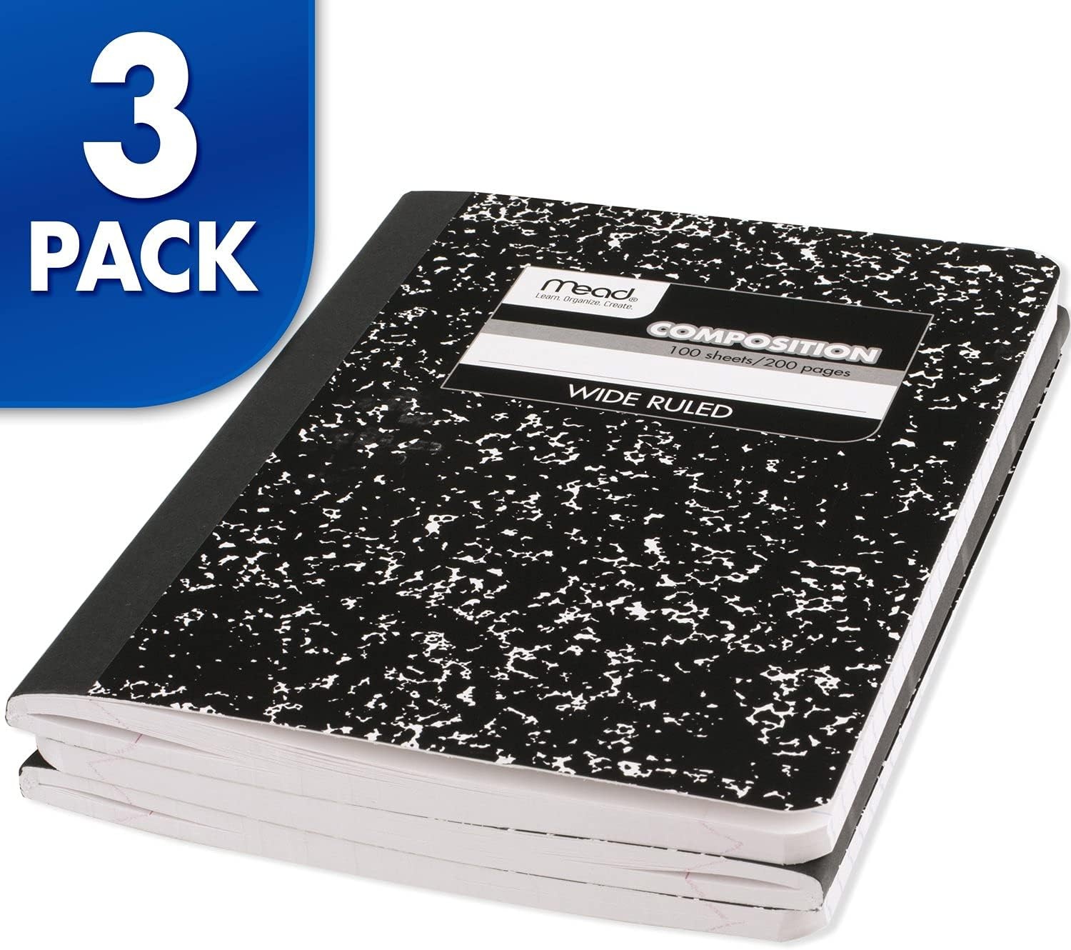 image:imageMead Composition Notebook 3 Pack College Ruled Paper 712 x 934 100 Sheets per Comp Book Black Marble 38111Black