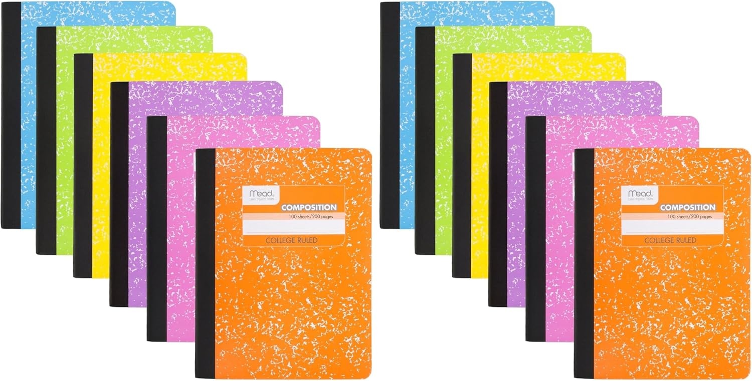 image:imageMead Composition Notebook College Ruled 75 x 975 Paper 100 Sheets Assorted Colors 6 Pack 850106ECMAssorted Bright