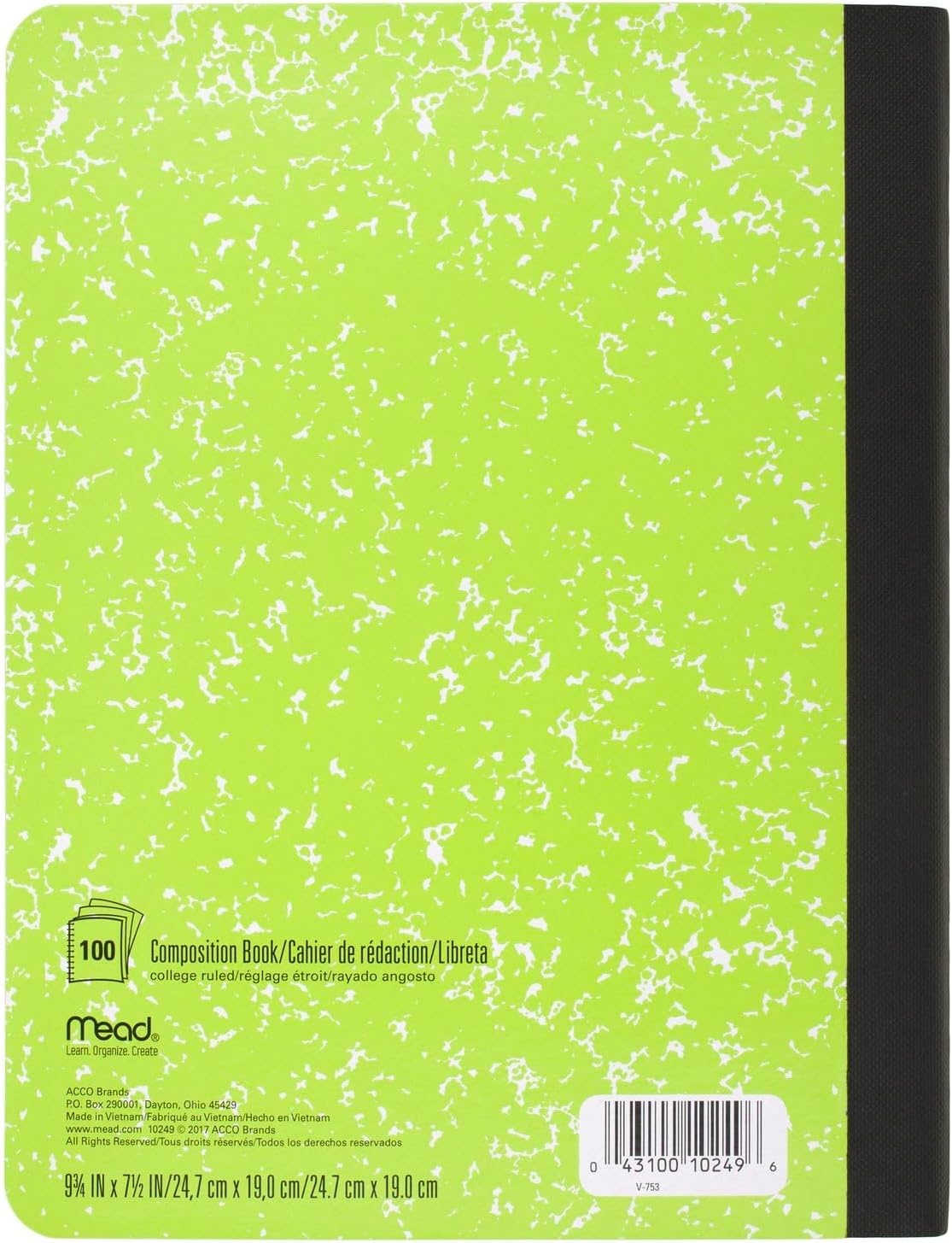 image:imageMead Composition Notebook College Ruled 75 x 975 Paper 100 Sheets Assorted Colors 6 Pack 850106ECMAssorted Bright
