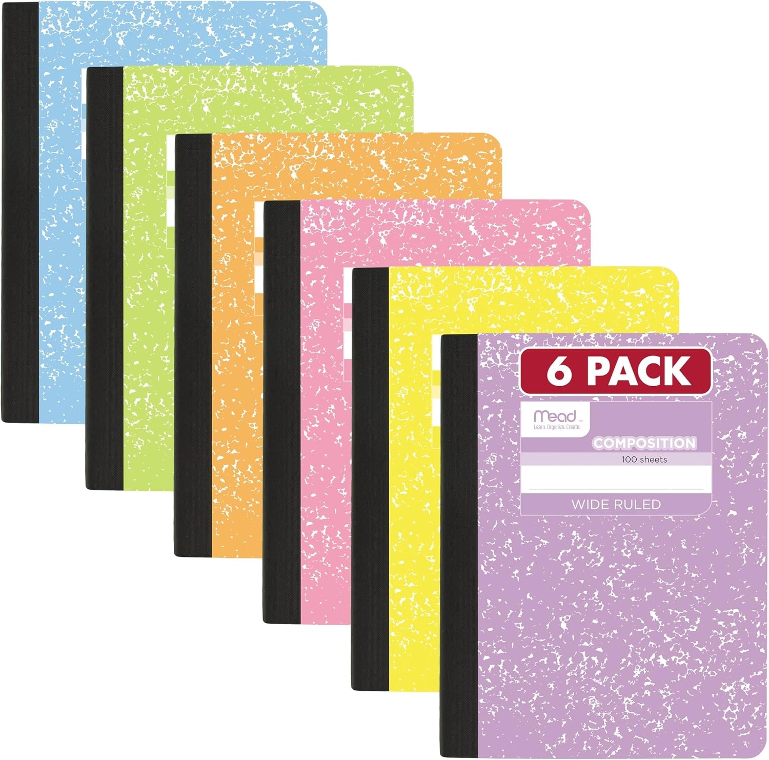 image:imageMead Composition Notebook College Ruled 75 x 975 Paper 100 Sheets Assorted Colors 6 Pack 850106ECMAssorted Pastel