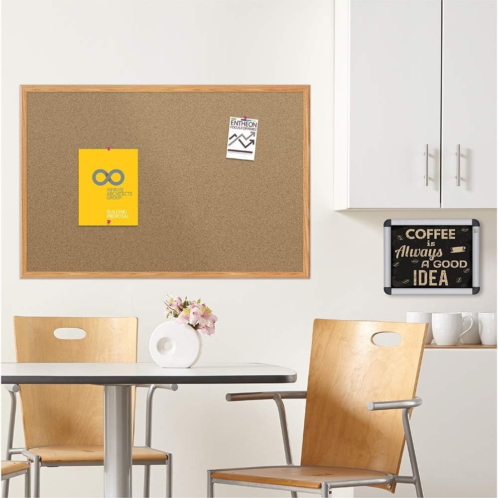 image:imageMead Corkboard 4 x 3 Bulletin Board Aluminum Frame Cork Board 85362Oak
