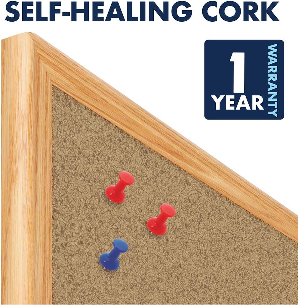 image:imageMead Corkboard 4 x 3 Bulletin Board Aluminum Frame Cork Board 85362Oak