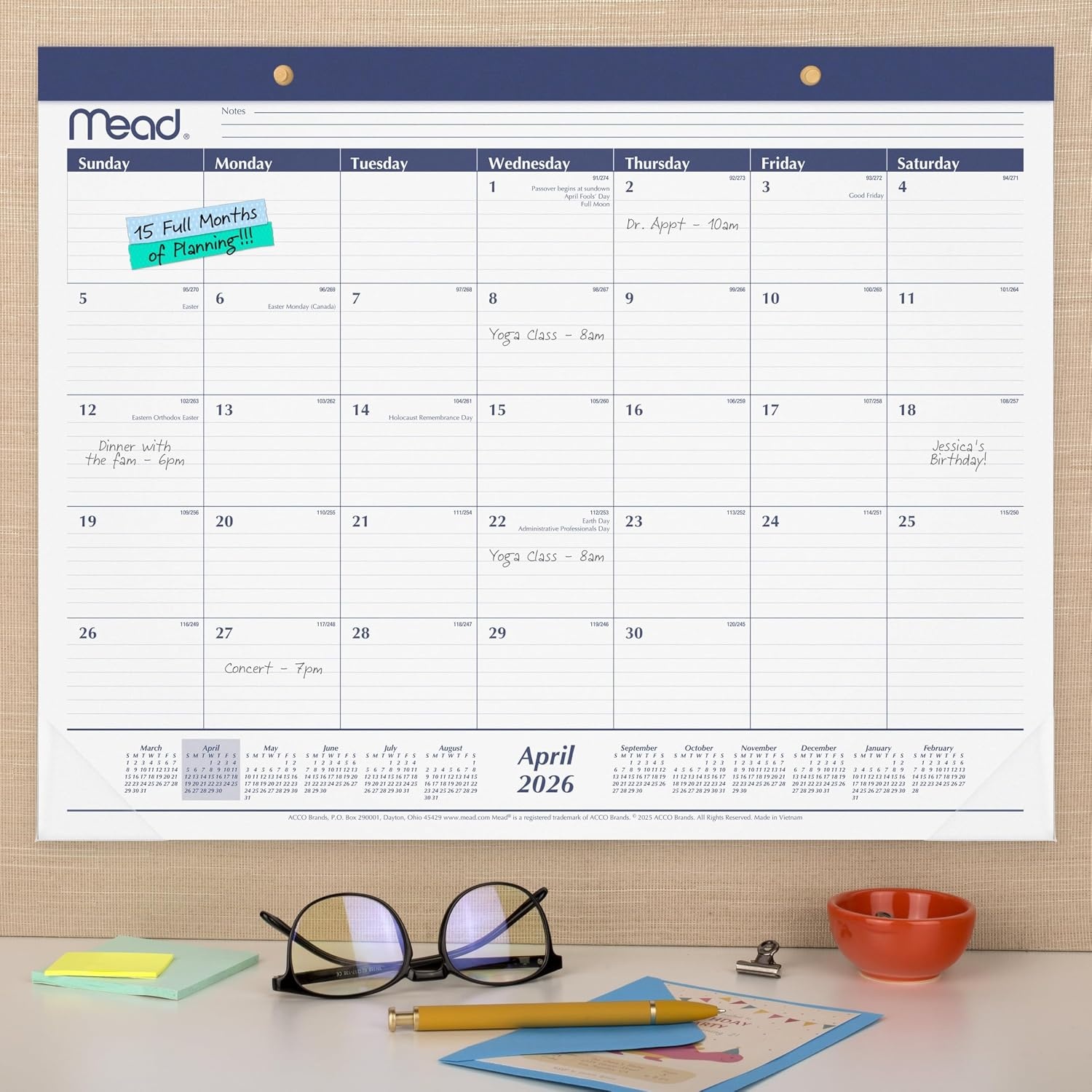 image:imageMead Desk Calendar 20262027 Planning Pad Academic 15Month AprilJune Monthly 1775 x 11 Compact Ruled Daily Block CAM820052134W x 17H
