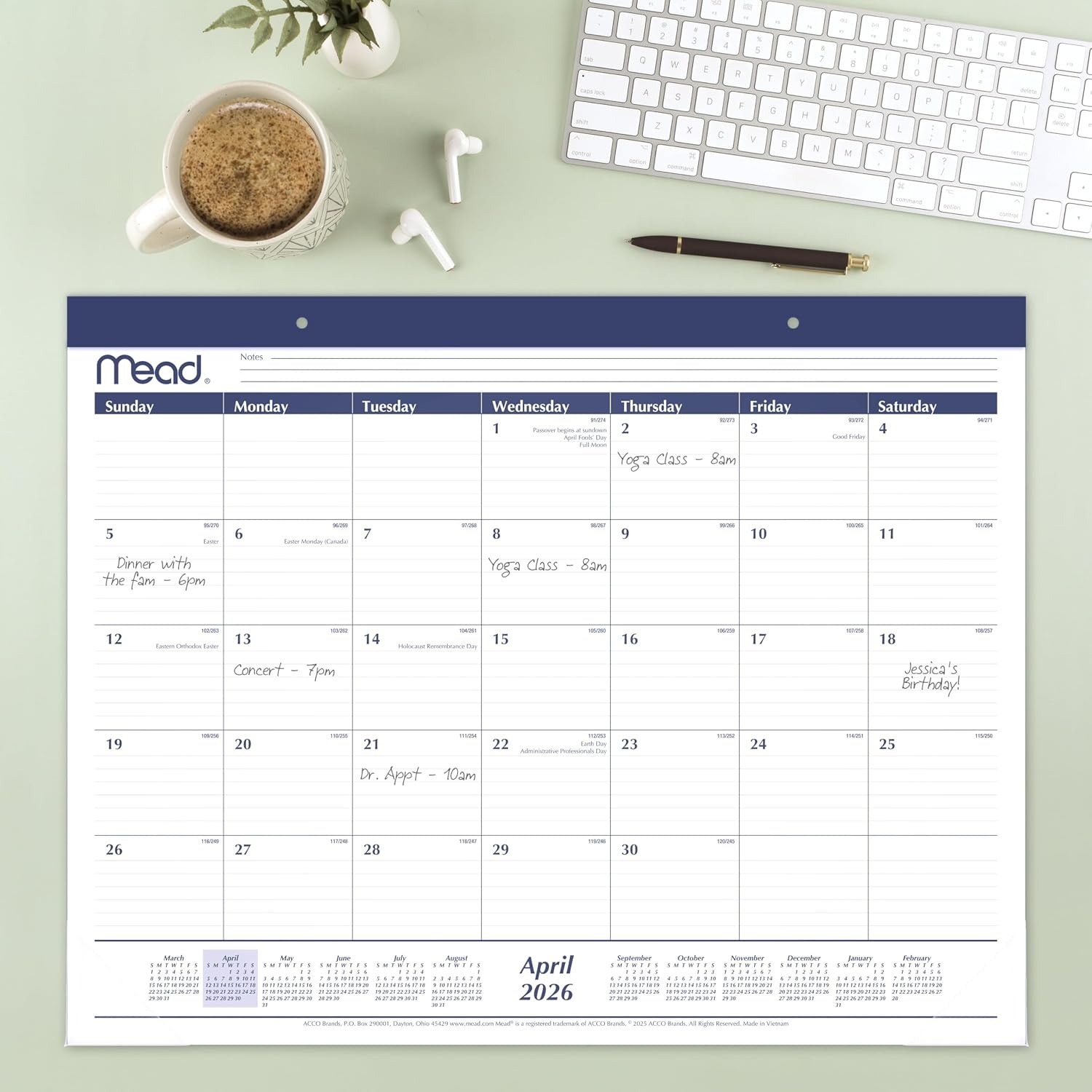 image:imageMead Desk Calendar 20262027 Planning Pad Academic 15Month AprilJune Monthly 1775 x 11 Compact Ruled Daily Block CAM820052134W x 17H