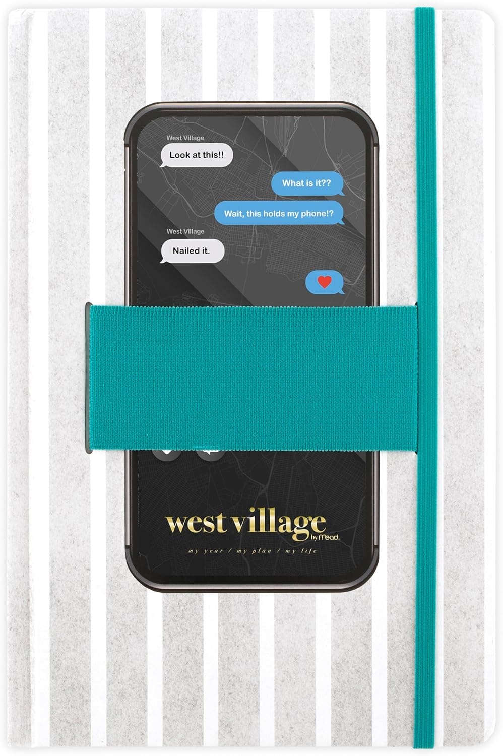 image:imageMead Notebook Journal 575 x 875 80 Sheets Cell Phone Holder with Storage Pocket Hardcover West Village Stripe WV0051F