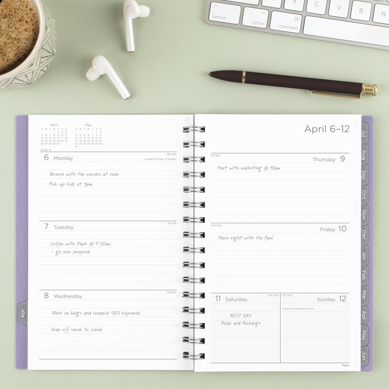 image:imageMead Planner 20262027 Weekly amp Monthly Academic 15Month AprilJune 55 x 85 Composure Blue CAW42020Lilac