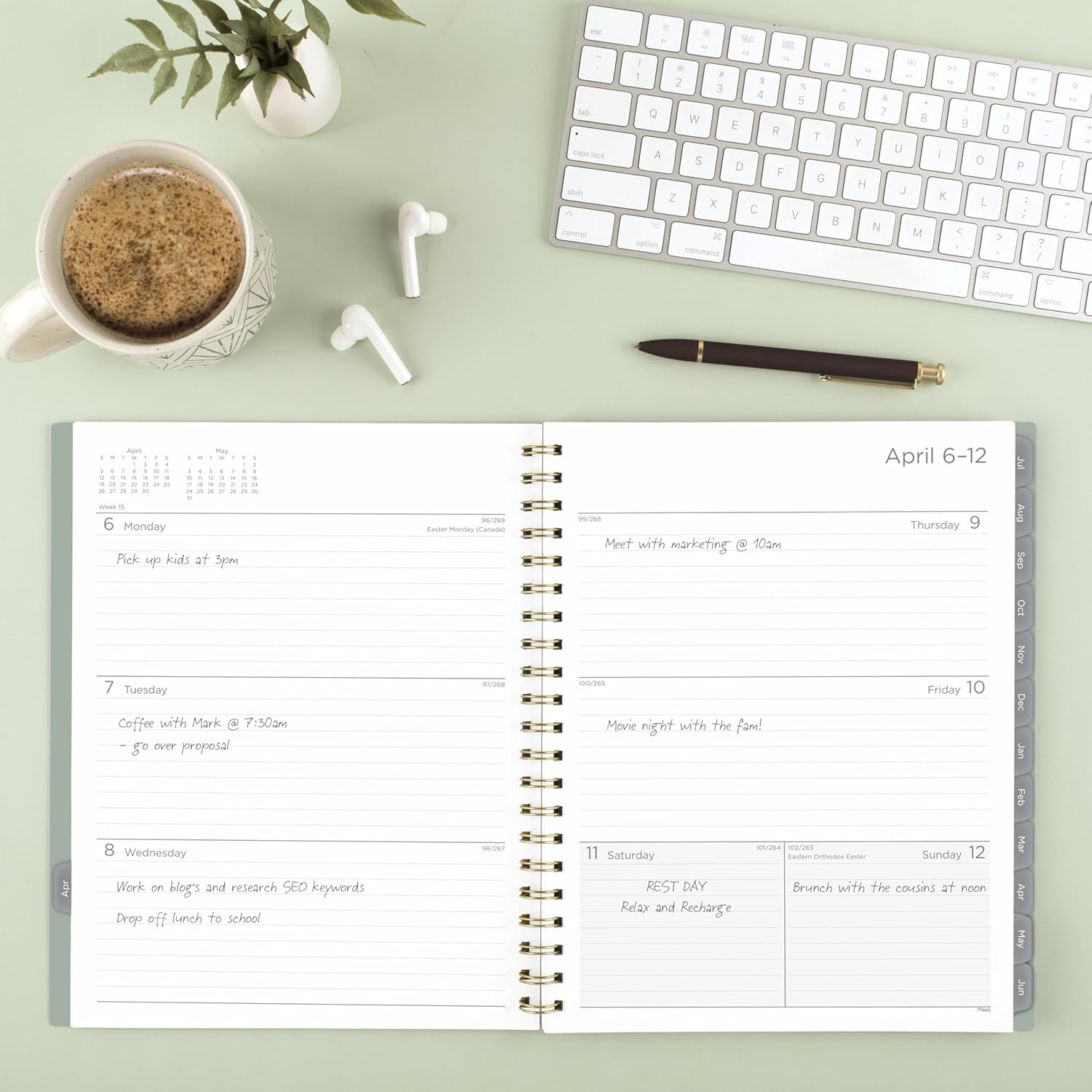 image:imageMead Planner 20262027 Weekly amp Monthly Academic 15Month AprilJune 55 x 85 Composure Blue CAW42020Soft Grass