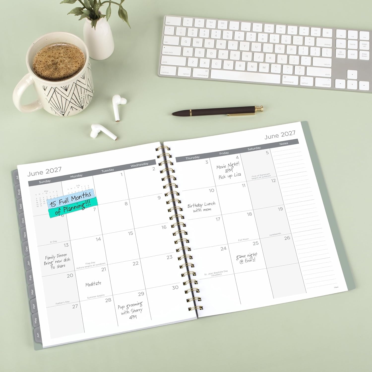 image:imageMead Planner 20262027 Weekly amp Monthly Academic 15Month AprilJune 55 x 85 Composure Blue CAW42020Soft Grass