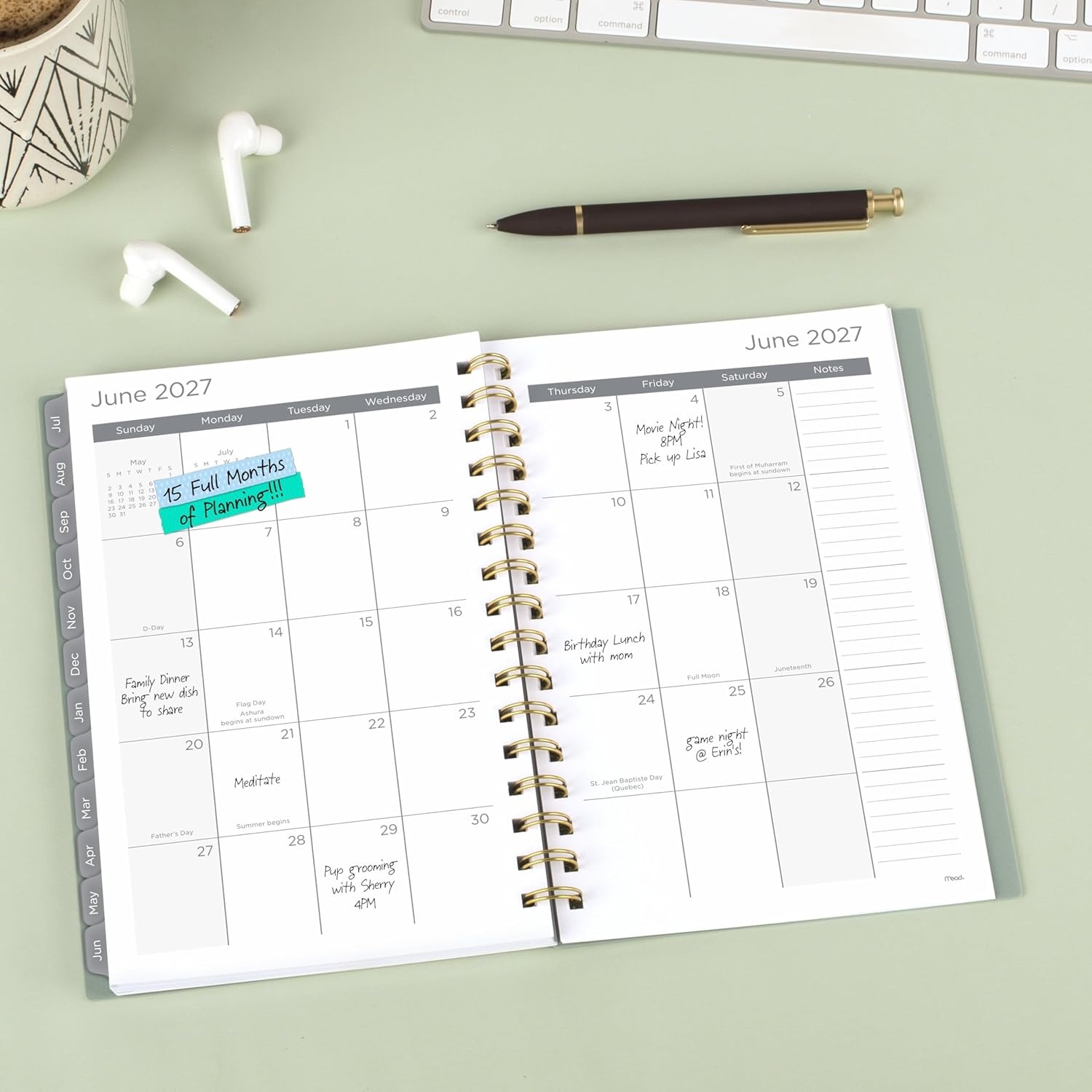 image:imageMead Planner 20262027 Weekly amp Monthly Academic 15Month AprilJune 55 x 85 Composure Blue CAW42020Soft Grass