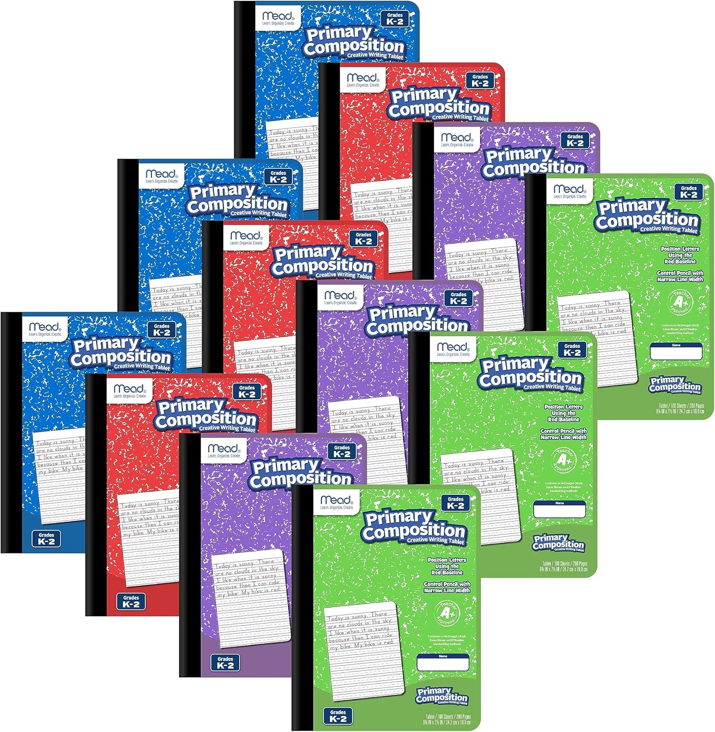 image:imageMead Primary Composition Book 4 Pack Primary Ruled Journal Grades K2 712 x 934 100 Sheets per Comp Book Assorted Colors 610053ECMGrades K2