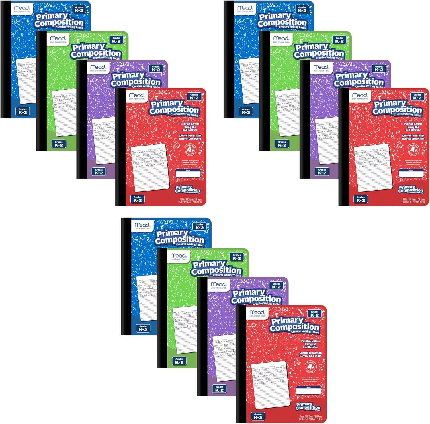 image:imageMead Primary Composition Book 4 Pack Primary Ruled Journal Grades K2 712 x 934 100 Sheets per Comp Book Assorted Colors 610053ECMGrades K2