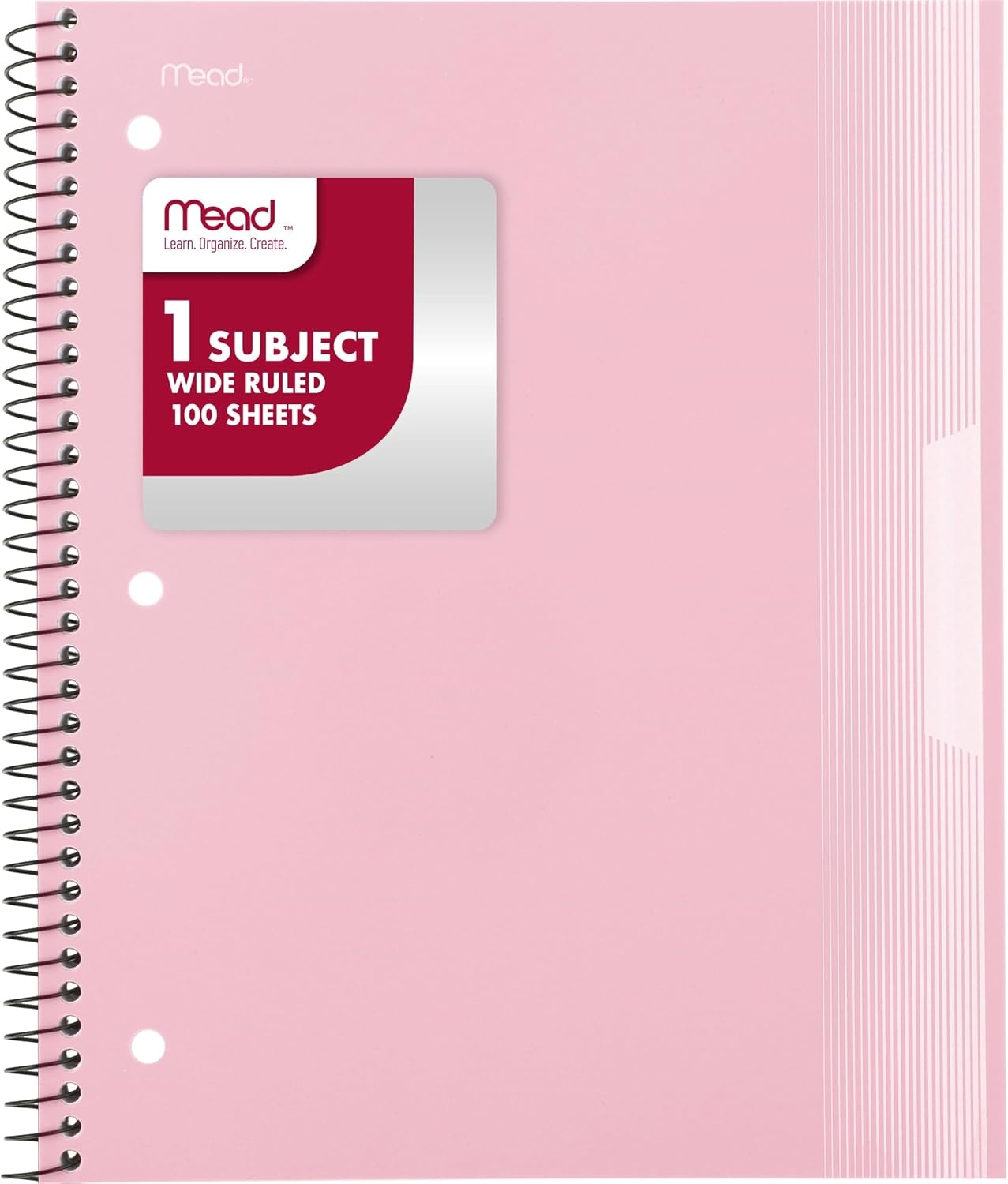 image:imageMead Spiral Notebook 1 Subject Wide Ruled Paper Plastic Cover 8 x 1012 100 Sheets Pastel Lilac 930092DPastel Pink
