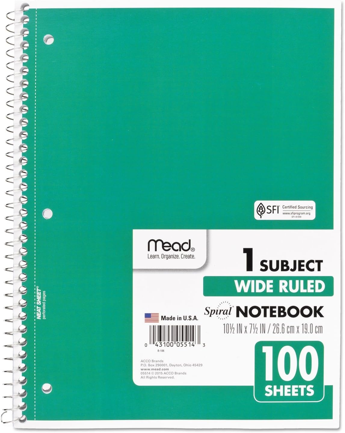 image:imageMead Spiral Notebook 4 Pack 1 Subject Wide Ruled Paper 712 x 1012 70 Sheets per Notebook Colors Will Vary 930200ECM25Color Selected For You