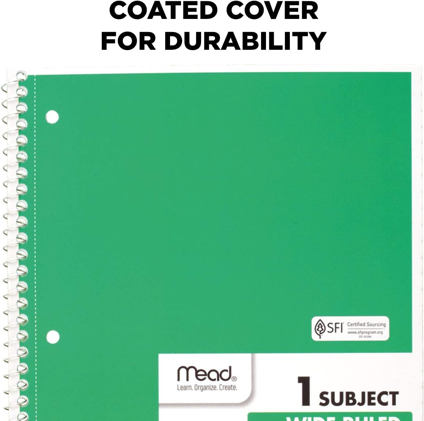 image:imageMead Spiral Notebook 4 Pack 1 Subject Wide Ruled Paper 712 x 1012 70 Sheets per Notebook Colors Will Vary 930200ECM25Green