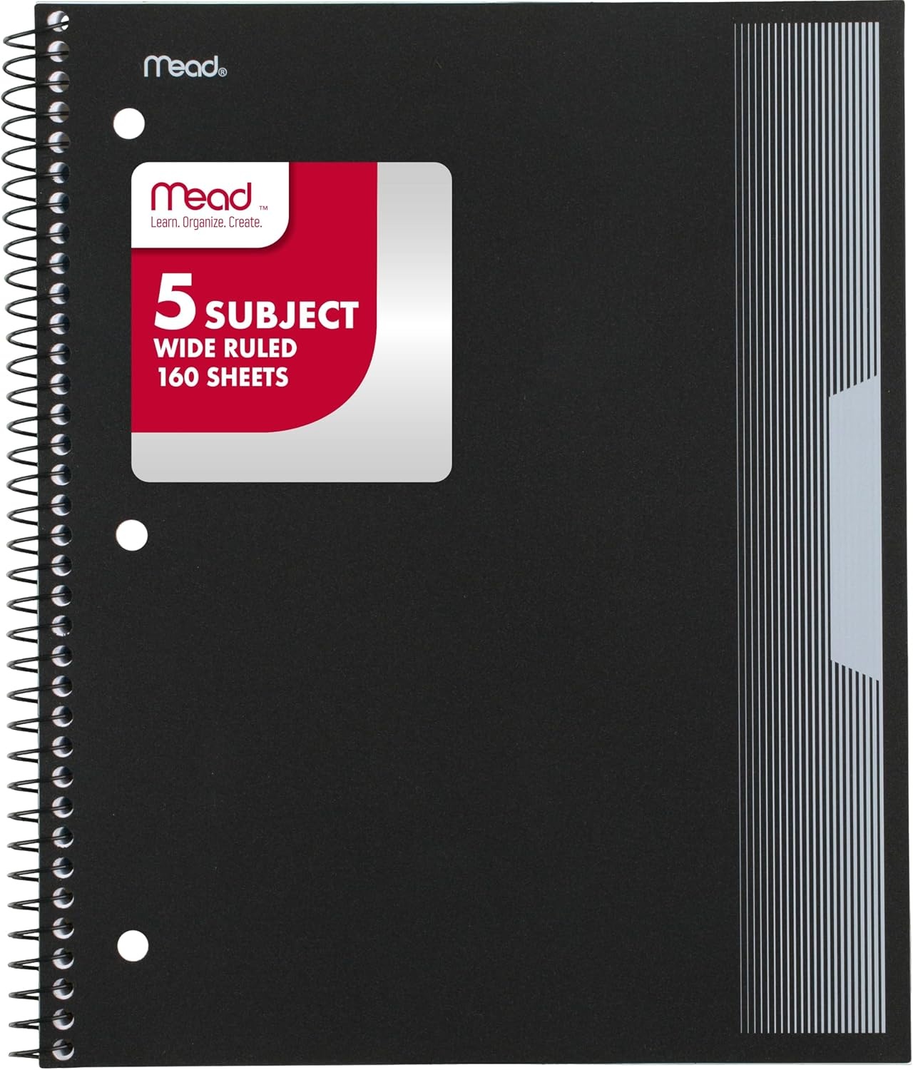 image:imageMead Spiral Notebook 5 Subject College Ruled Paper Plastic Cover 812 x 11 160 Sheets Black 820206FEBlack