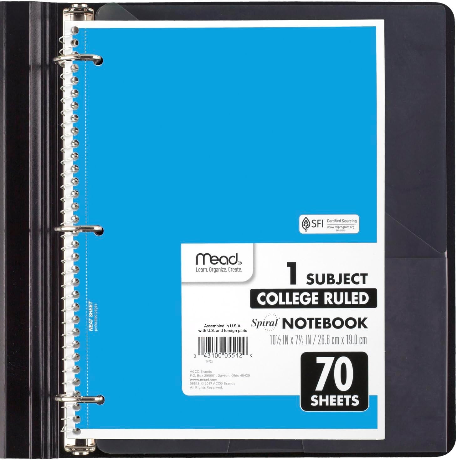 image:imageMead Spiral Notebook 6 Pack 1 Subject College Ruled Paper 712 x 1012 70 Sheets per Notebook Assorted Pastel Colors 830049Assorted Bright