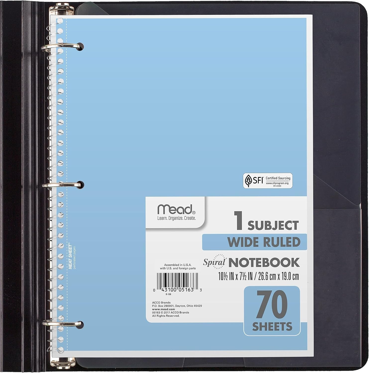 image:imageMead Spiral Notebook 6 Pack 1 Subject College Ruled Paper 712 x 1012 70 Sheets per Notebook Assorted Pastel Colors 830049Assorted Pastel