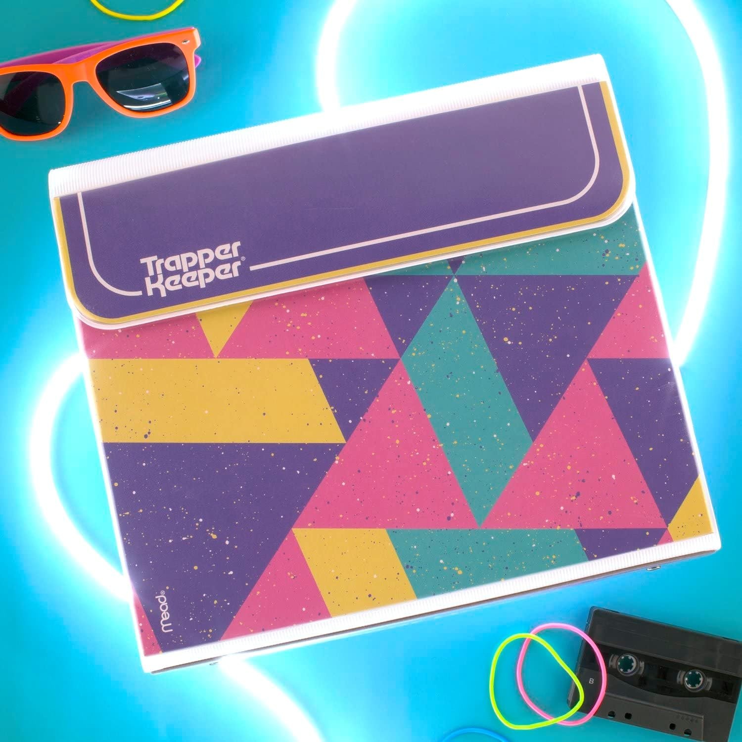 image:imageMead Trapper Keeper Binder Retro Design 1 Inch Binder with Folders and Pockets Holds 812 x 11 Paper Colorblock 260038FNECM