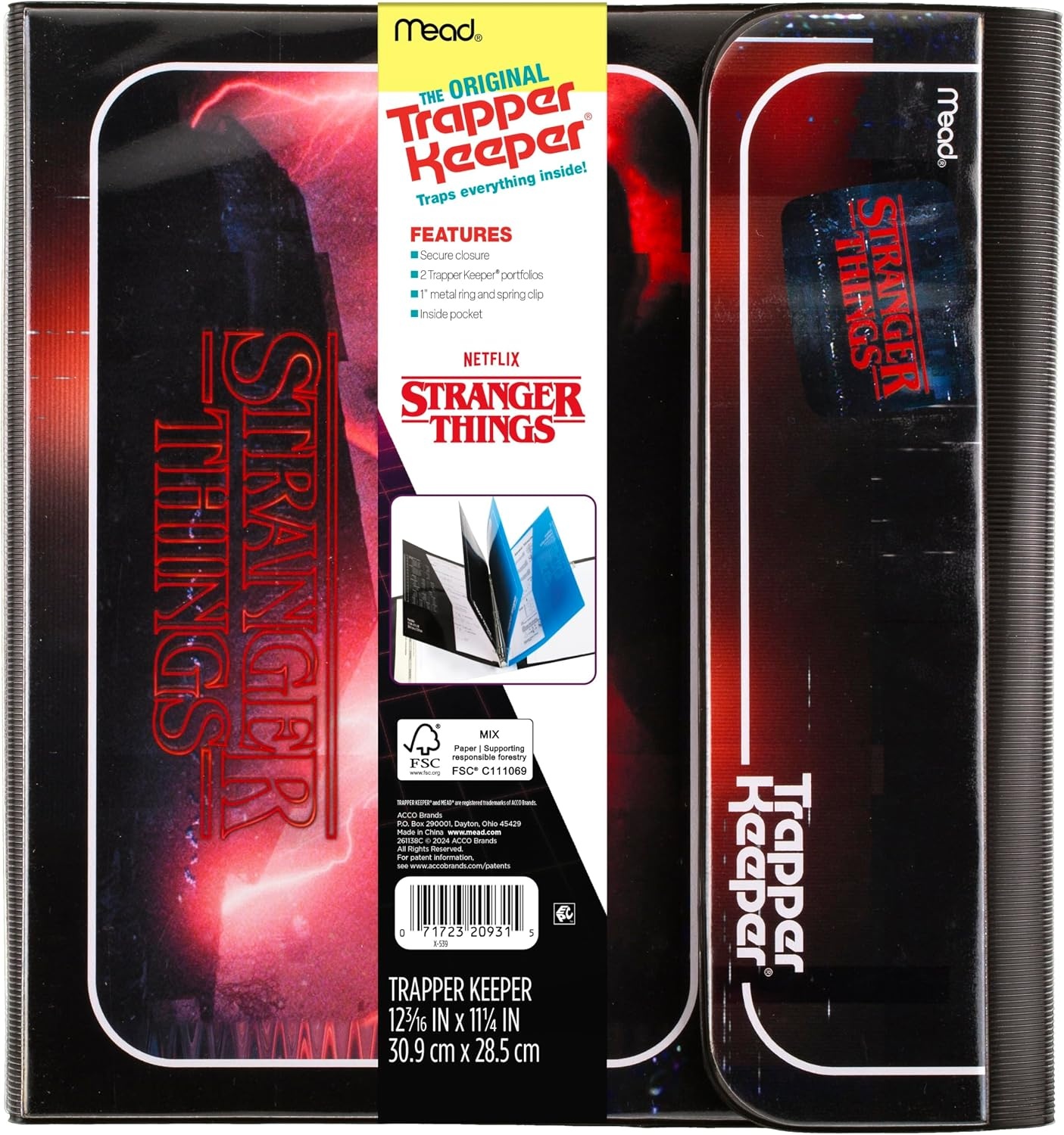 image:imageMead Trapper Keeper Binder Stranger Things 1 Inch Binder with Folders and Pockets Holds 812 x 11 Paper Neon 261138G25Creatures