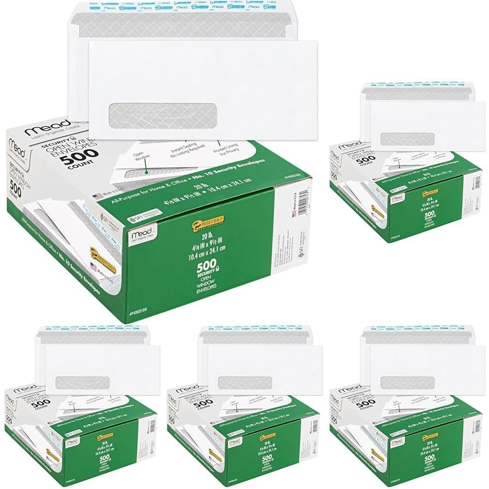 image:imageMead 10 Envelopes Letter Size 418 x 912 Security Printed Lining for Privacy PressIt SealIt Self Adhesive Closure Left Viewing Window Mailing Envelopes 500 Count 742022One Size Pack of 5