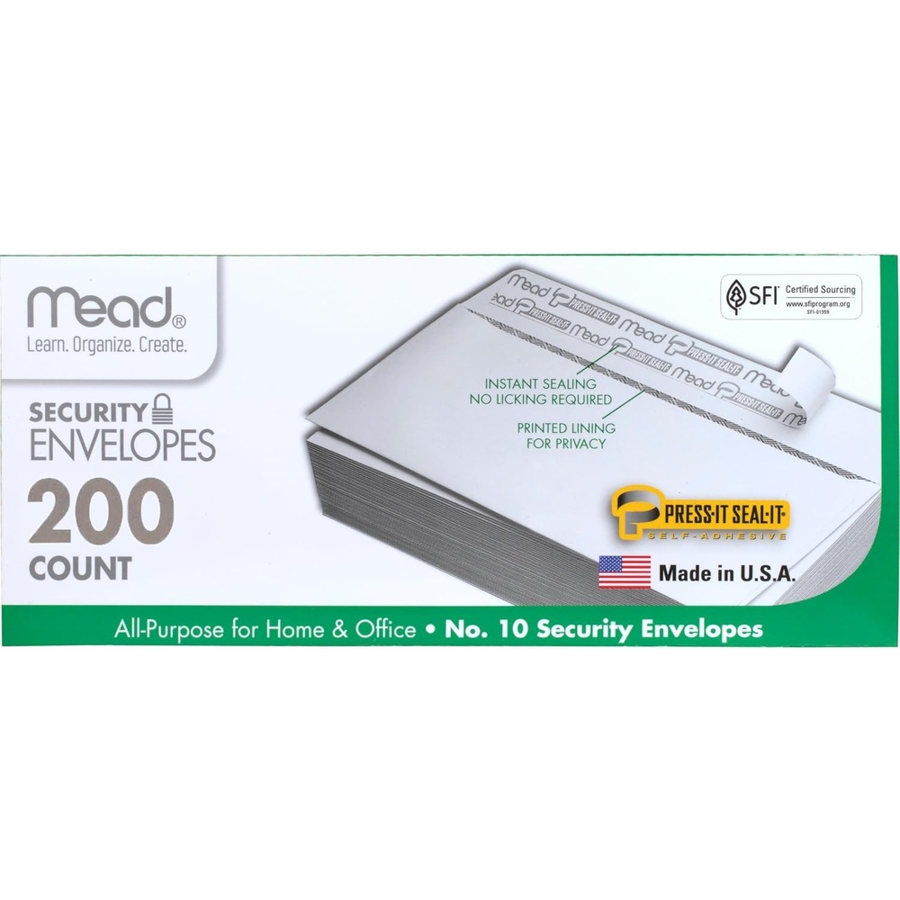 image:imageMead 10 Security Business Envelopes Letter Size 418 x 912  Peel and Seal Privacy Lined NoWindow PressIt SealIt SelfAdhesive for Home amp Office Mailing 200 Count 74202010 418 x 912  200 count