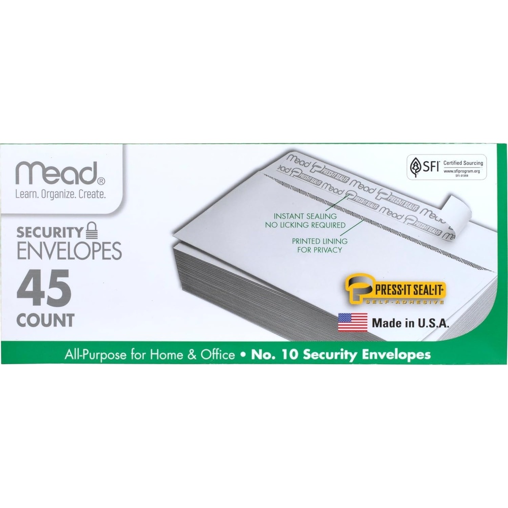 image:imageMead 10 Security Business Envelopes Letter Size 418 x 912  Peel and Seal Privacy Lined NoWindow PressIt SealIt SelfAdhesive for Home amp Office Mailing 200 Count 74202010 418 x 912  45 count