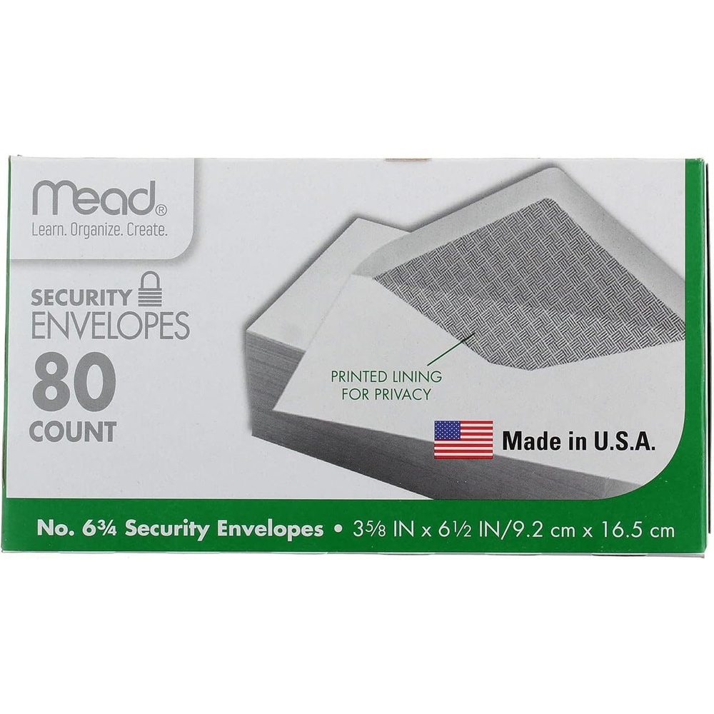 image:imageMead 634 Envelopes 358 x 612 Security Printed Lining for Privacy Gummed Closure White AllPurpose 20lb Paper Mailing Envelopes 80 Count 75212White