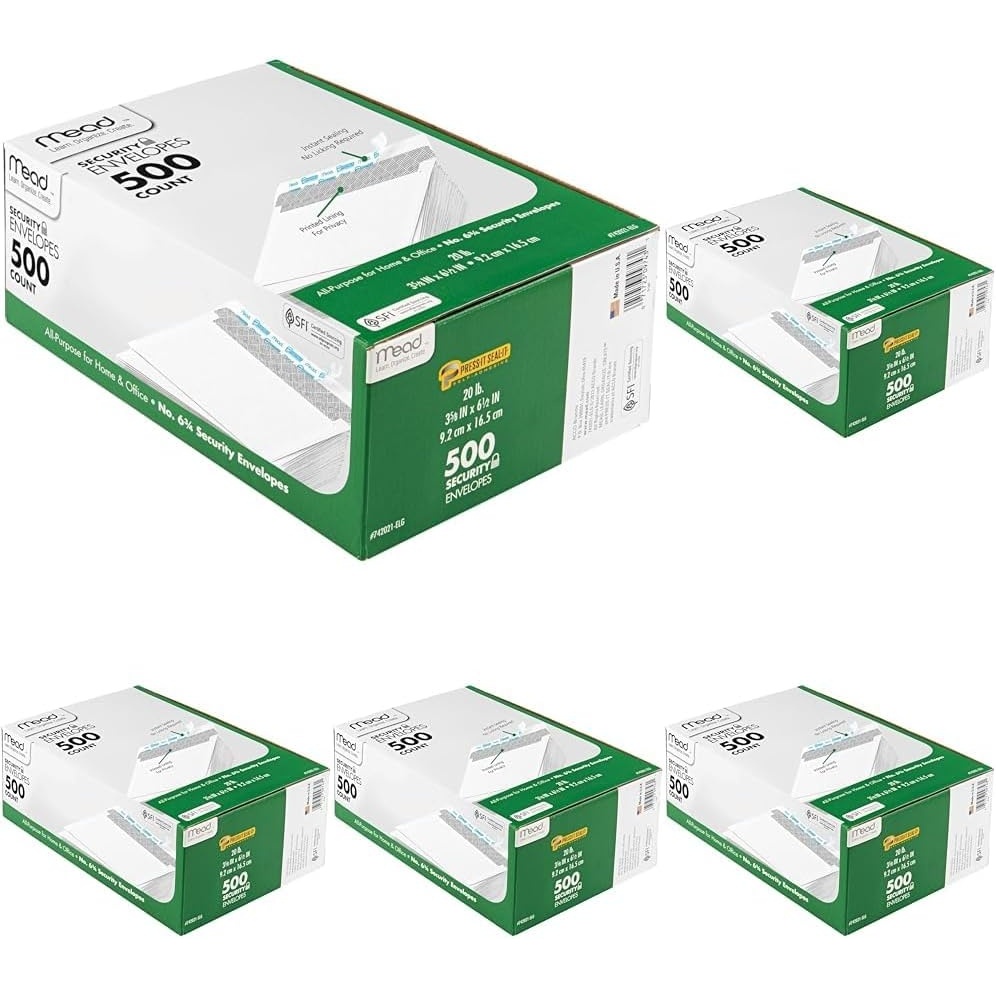 image:imageMead 634 Envelopes 358 x 612 Security Printed Lining for Privacy PressIt SealIt Self Adhesive Closure White AllPurpose 20lb Paper Mailing Envelopes 500 Count 742021Small Pack of 5