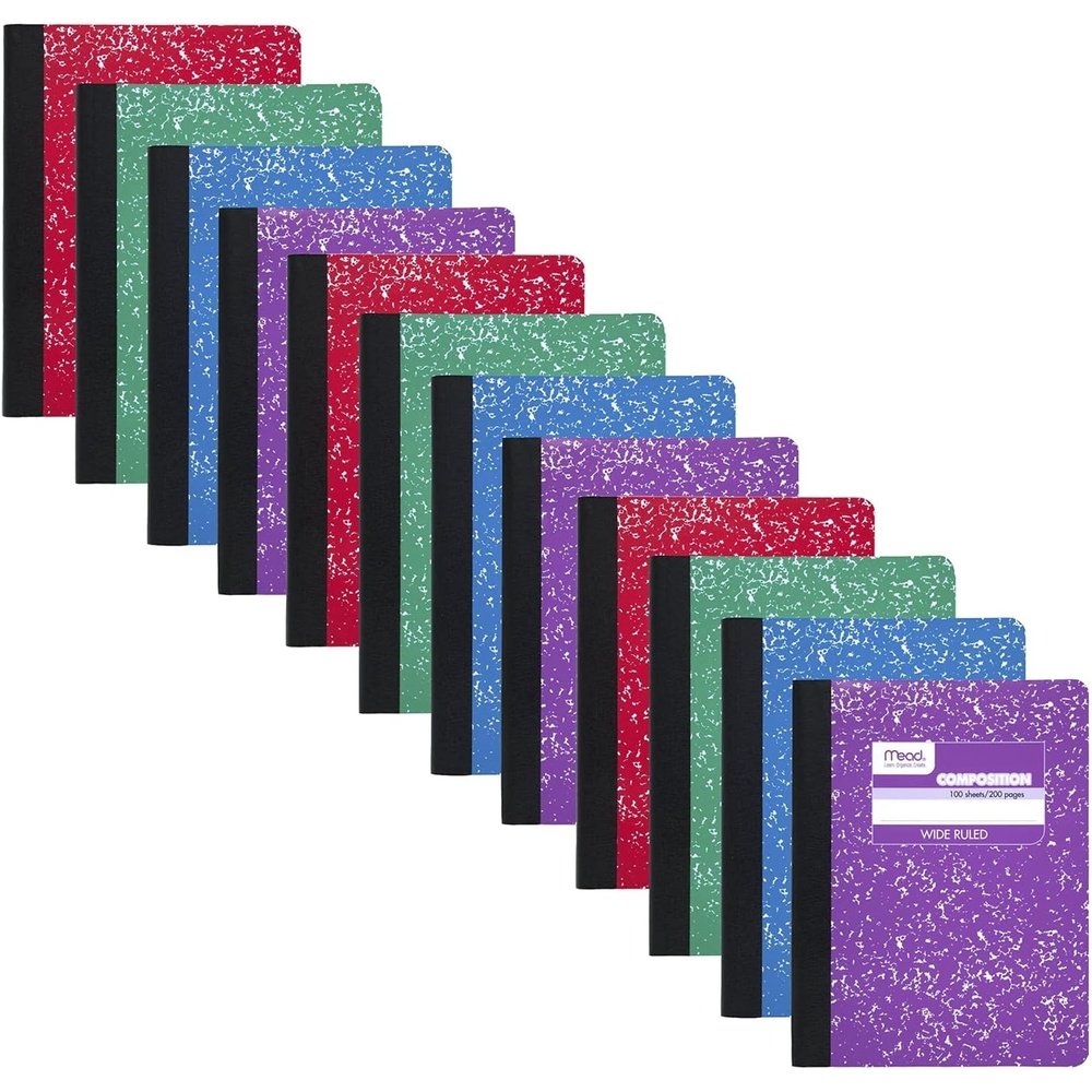 image:imageMead Composition Notebook 12 Pack Wide Ruled Paper 712 x 934 100 Sheets per Comp Book Colors Will Vary 963759Assorted Colors
