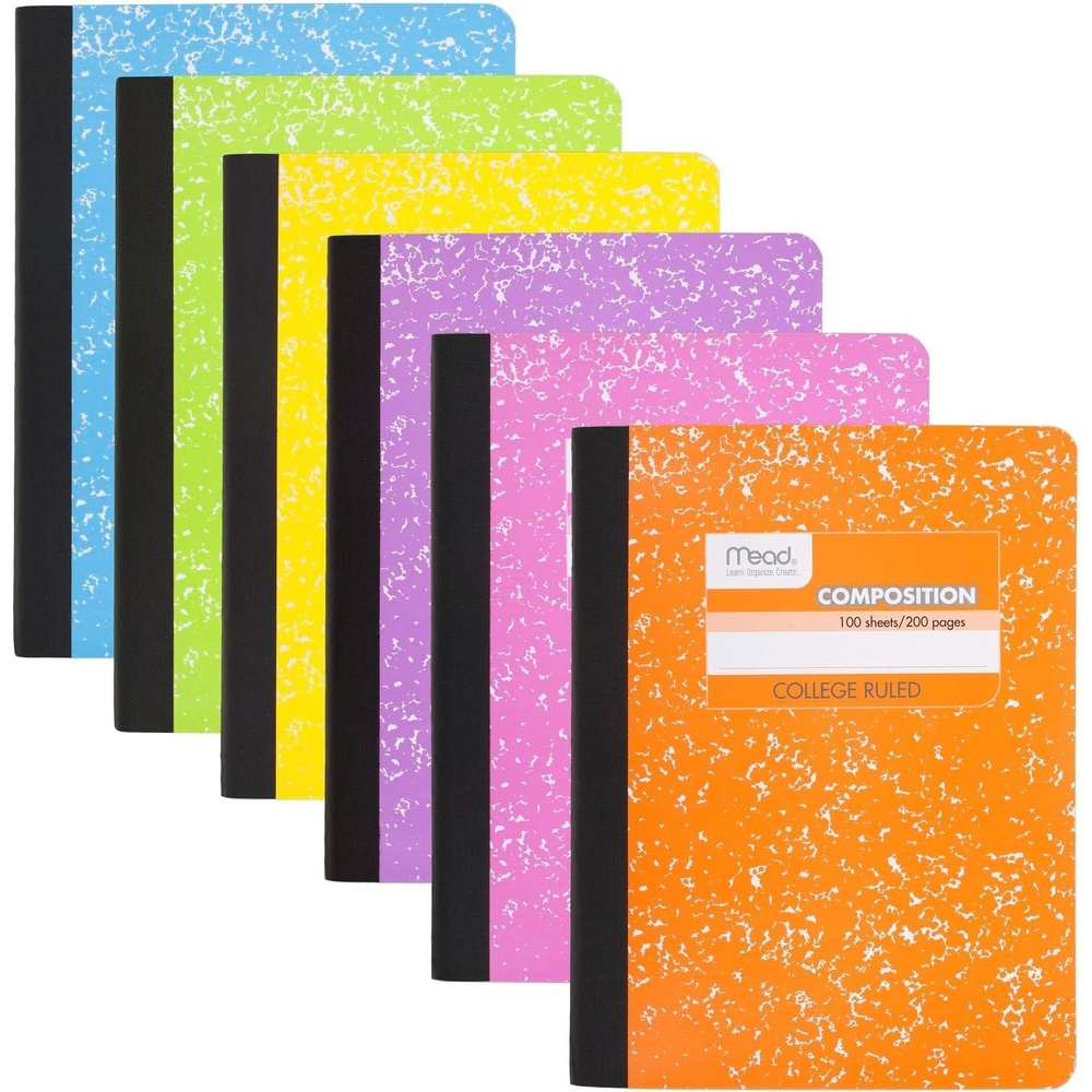 image:imageMead Composition Notebook College Ruled 75 x 975 Paper 100 Sheets Assorted Colors 6 Pack 850106ECMAssorted Bright