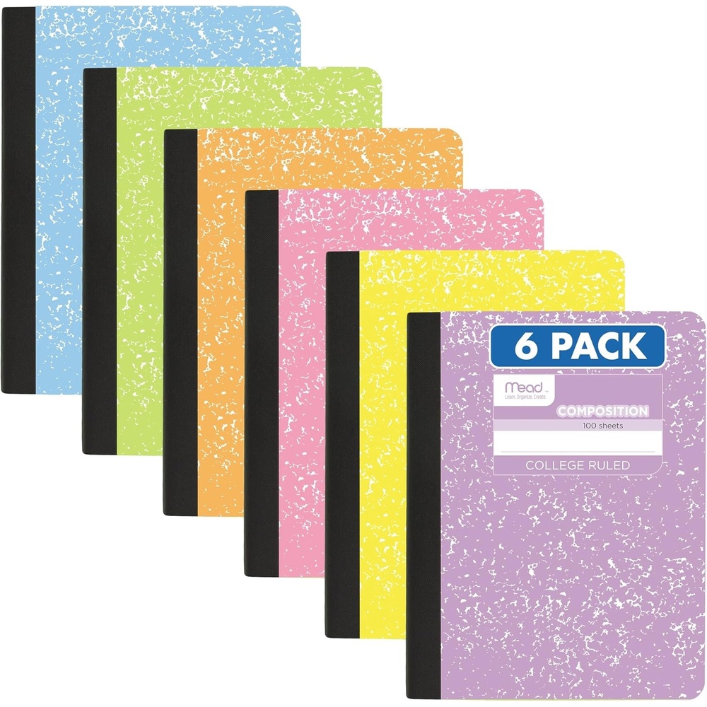 image:imageMead Composition Notebook College Ruled 75 x 975 Paper 100 Sheets Assorted Colors 6 Pack 850106ECMAssorted Pastel