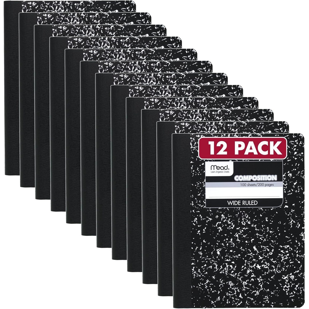 image:imageMead Composition Notebook Wide Ruled Paper 75 x 975 100 Sheets Black Marble 09910Pack of 12