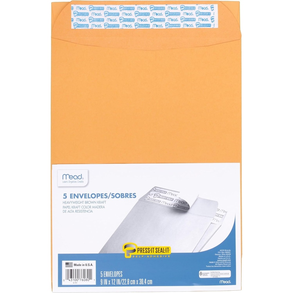image:imageMead Press ItSealIt Envelopes MEA76080 Kraft 9 x 12 Inches